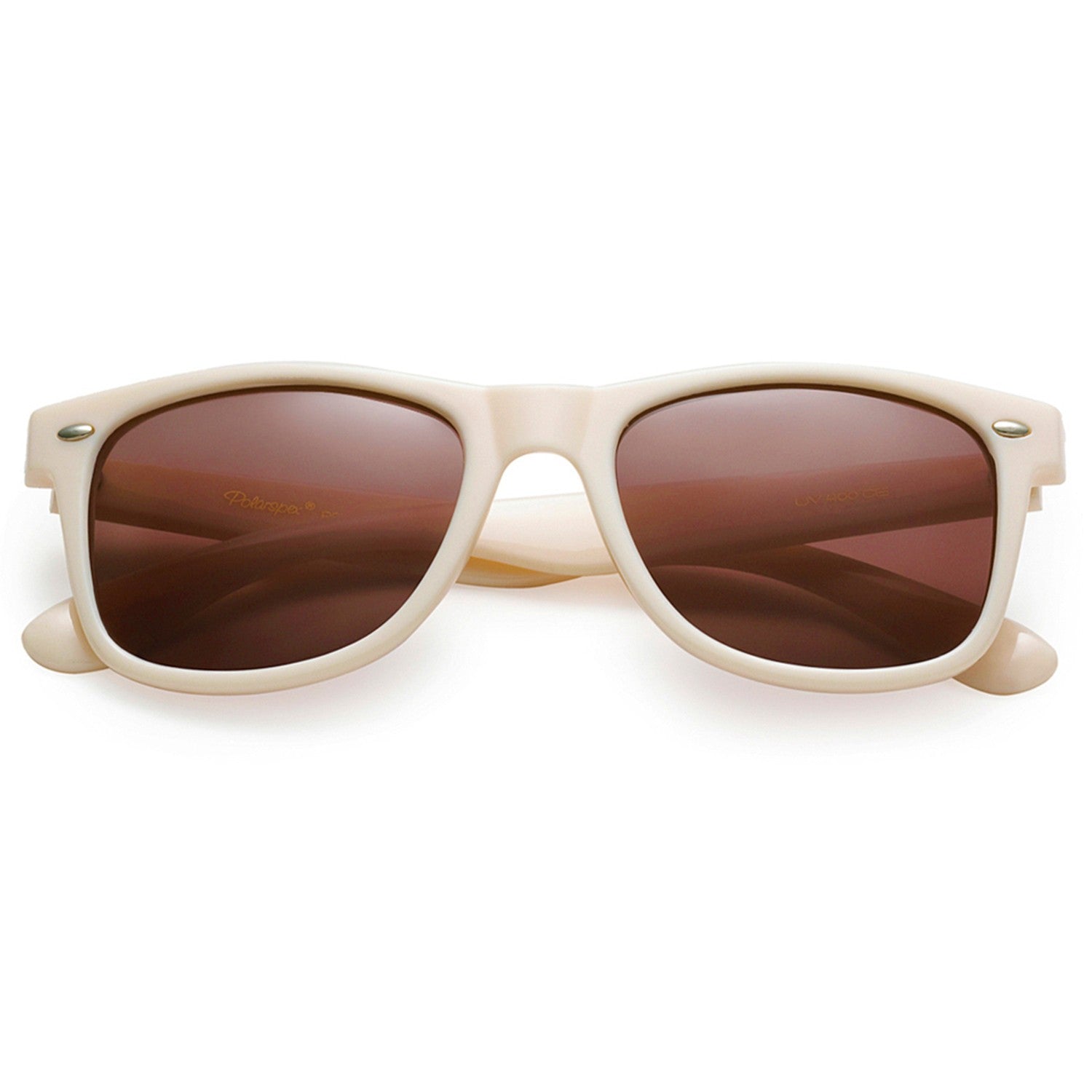 Polarspex Polarized 80's Retro Style Unisex Sunglasses with Ivory Beige Frames and Ash Smoke Lenses