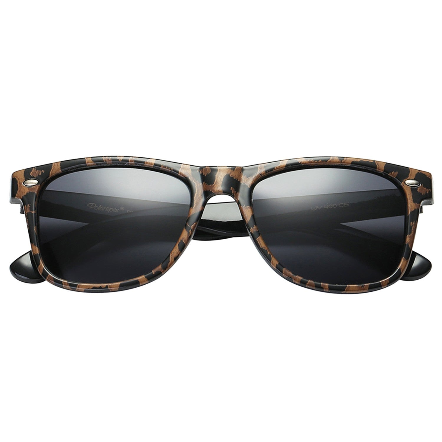 Polarspex Polarized 80's Retro Style Unisex Sunglasses with Leopard Brown Frames and Smoke Lenses