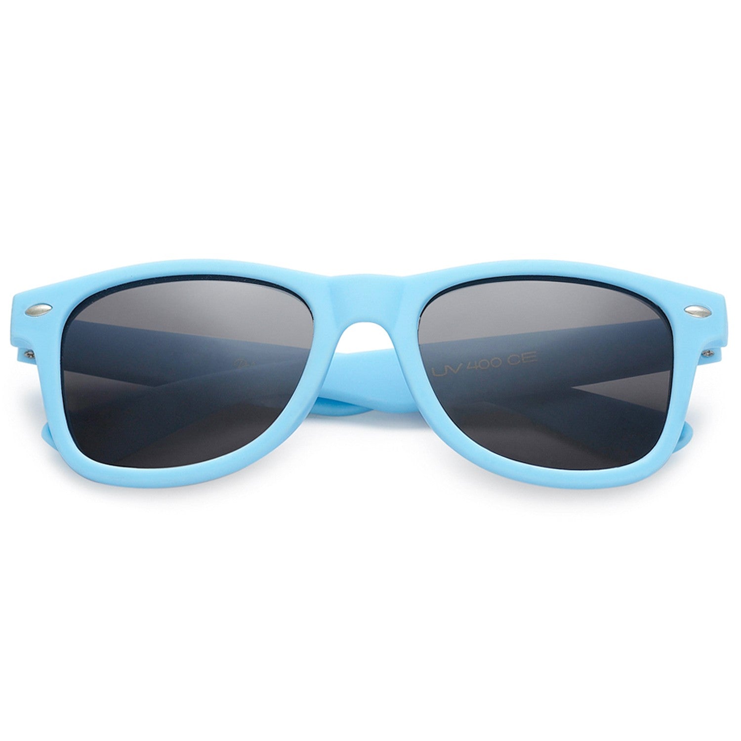 Polarspex Polarized 80's Retro Style Kids Sunglasses with Rubberized Carolina Blue Frames and Polarized Smoke Lenses for Boys and Girls