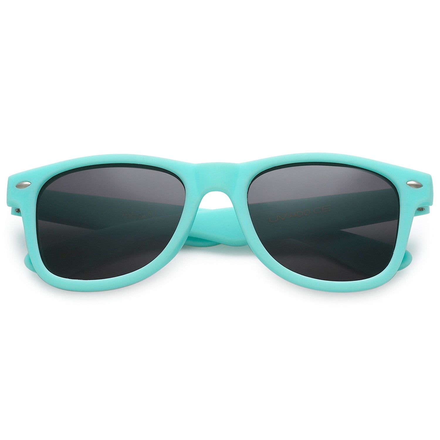 Polarspex Polarized 80's Retro Style Kids Sunglasses with Rubberized Aqua Teal Frames and Polarized Smoke Lenses for Boys and Girls