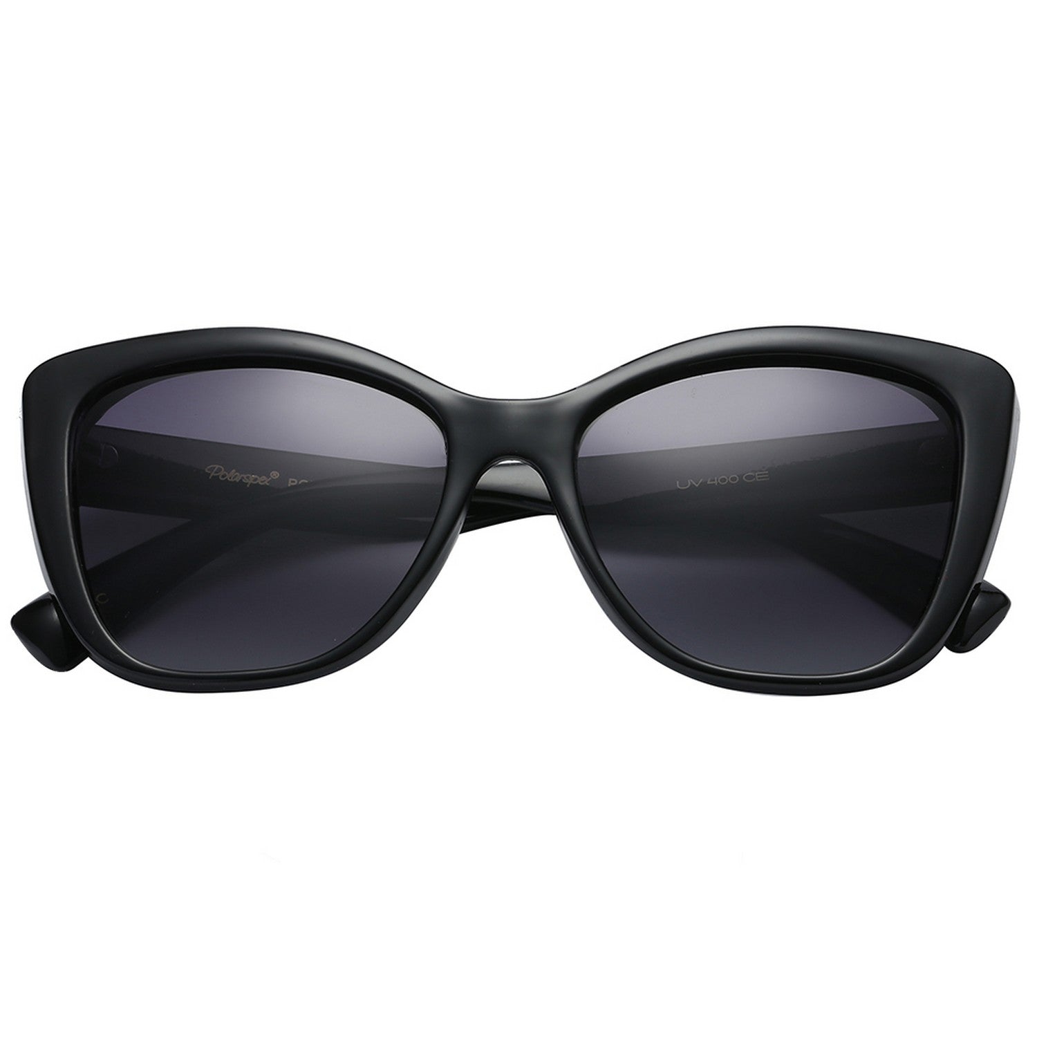 Polarspex Polarized Jackie-O Cat Eyes Style Sunglasses with Gloss Black Frames and Polarized Gradient Smoke Lenses for Women
