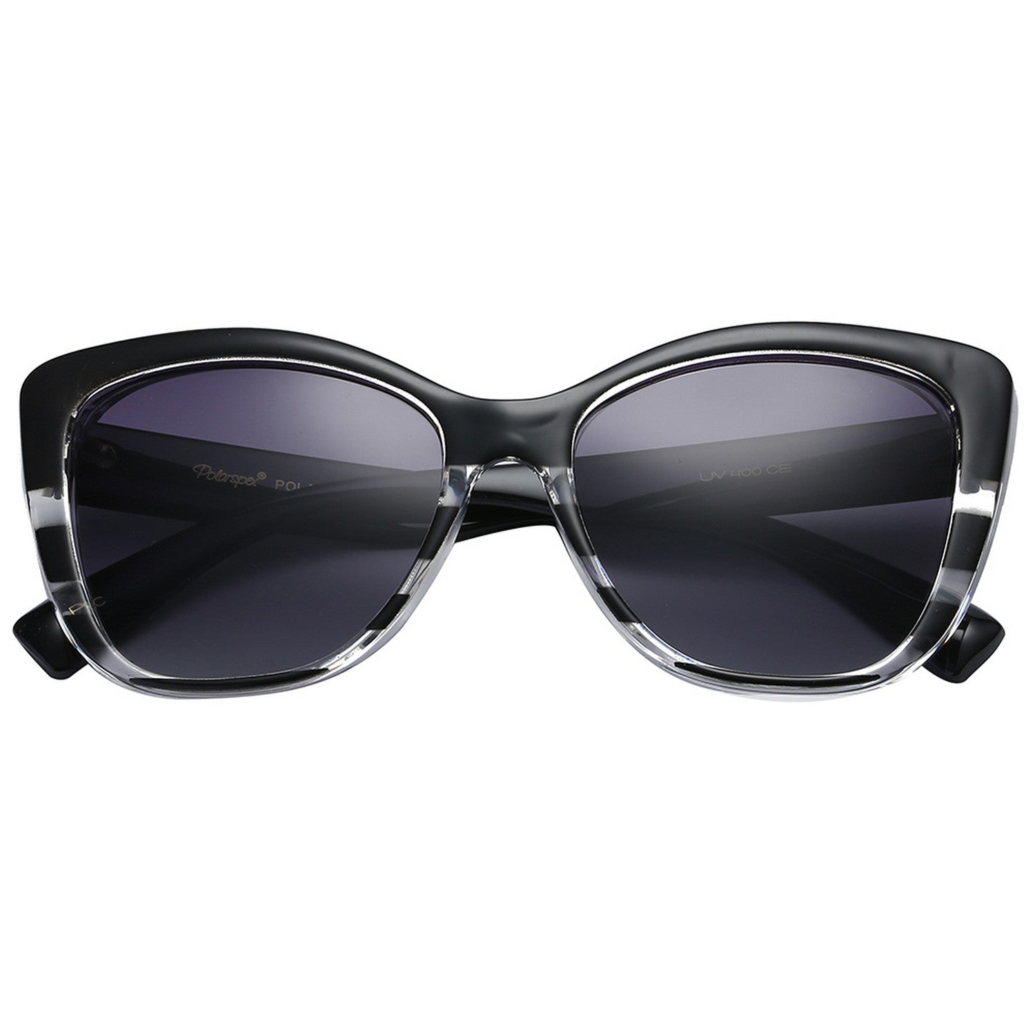 Polarspex Polarized Jackie-O Cat Eyes Style Sunglasses with Mod Stripe Frames and Polarized Gradient Smoke Lenses for Women