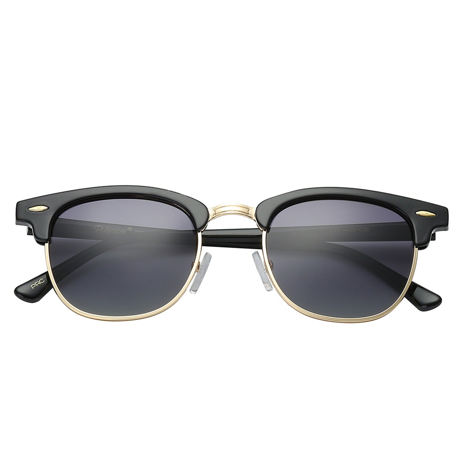 Polarspex Polarized Malcom Half Frame Semi-Rimless Style Unisex Sunglasses with Gloss Black Frames and Gradient Smoke Lenses