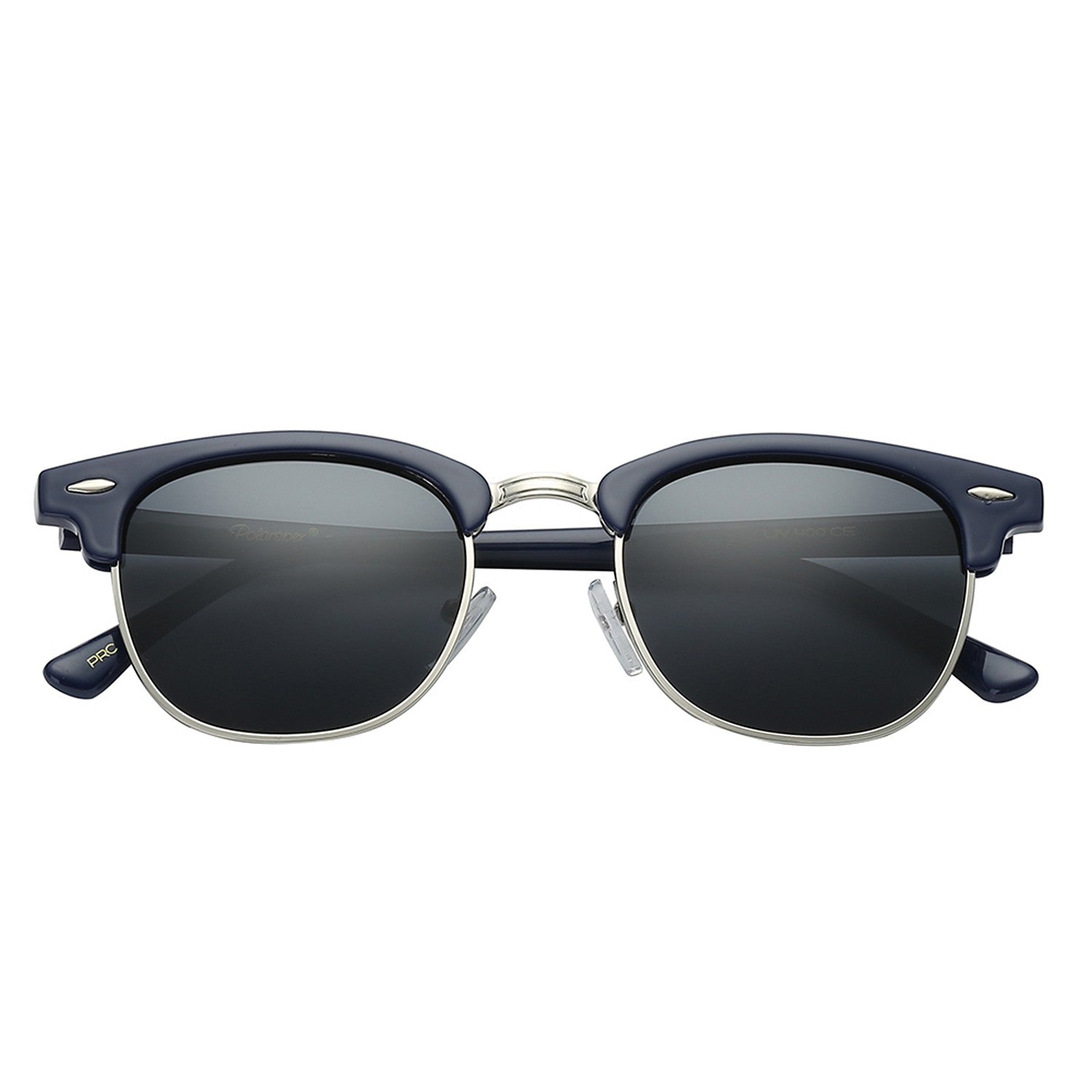 Polarspex Polarized Malcom Half Frame Semi-Rimless Style Unisex Sunglasses with Navy Blue Frames and Smoke Lenses
