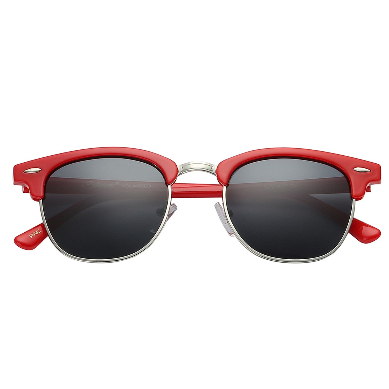 Polarspex Polarized Malcom Half Frame Semi-Rimless Style Unisex Sunglasses with Scarlet Red Frames and Smoke Lenses