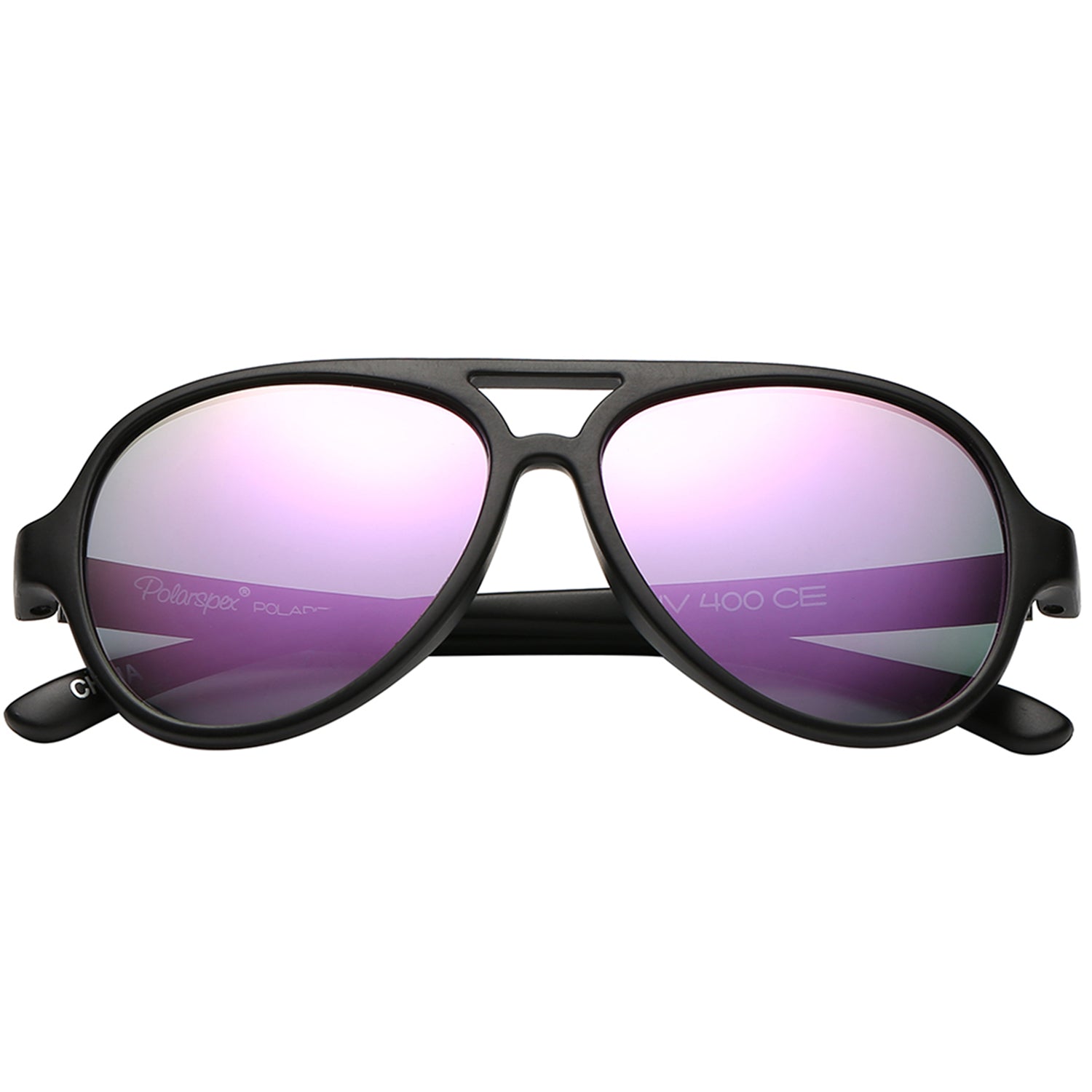 Polarspex Polarized Bendable Aviator Pilot Sunglasses with Matte Black Frames and Polarized Amethyst Lenses for Boys and Girls (Ages 2 - 8)